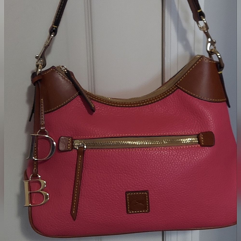 Dooney & Bourke Pink and Brown Pebble Grain Leather Hobo Shoulder Bag